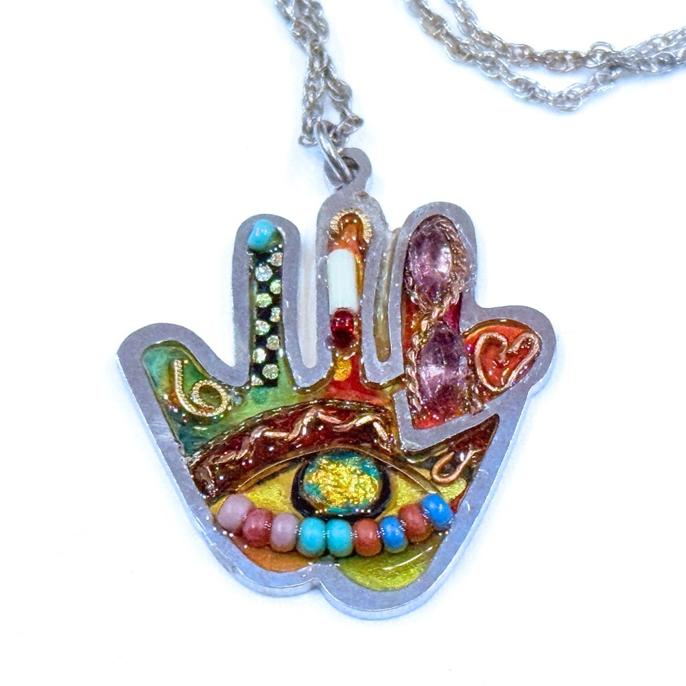 Seeka Unique Handpainted Hamsa Necklace - Picture 3 of 9